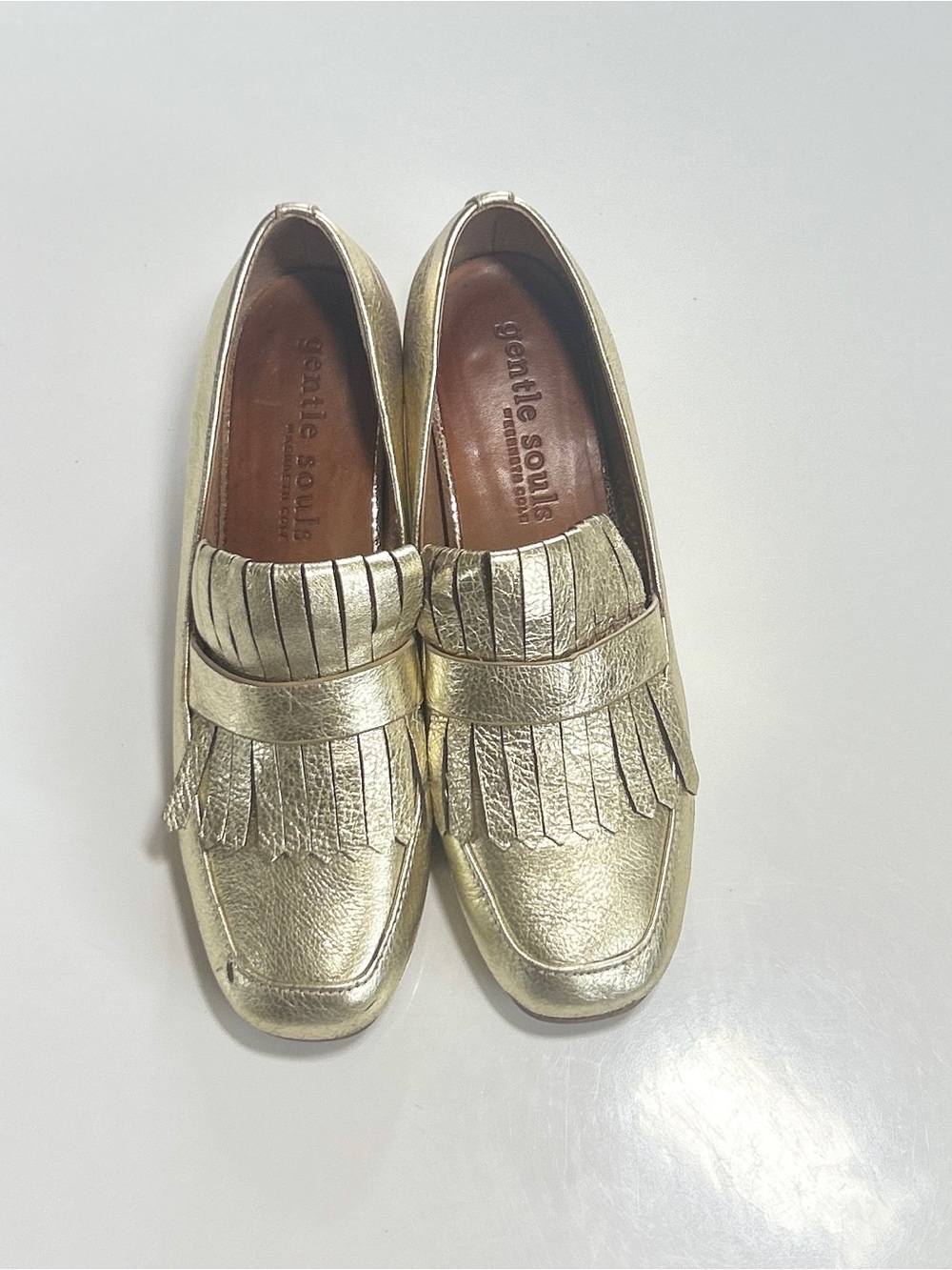 Kenneth Cole Gentle Souls Metallic Gold Leather Slip-On Loafers